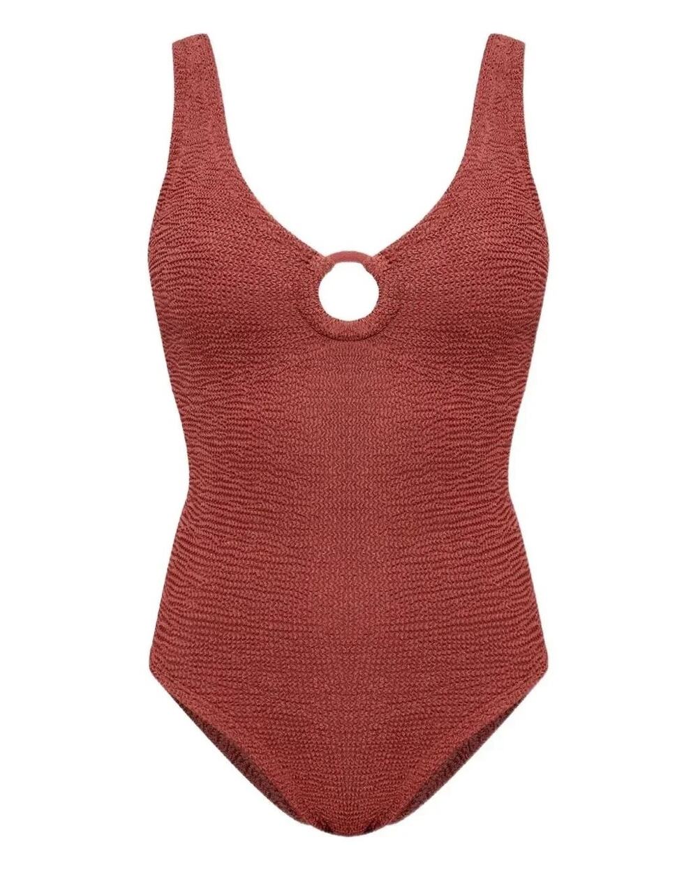 Hunza G Red Celine Crinkled-Effect One Piece Swimsuit size ONE SIZE